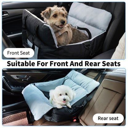 Dog Car Seat for Small Dogs, Travel Carrier Bed with Cushion, Portable Dog Booster Seat for Car Front & Rear Seat, Washable Travel Car Bed