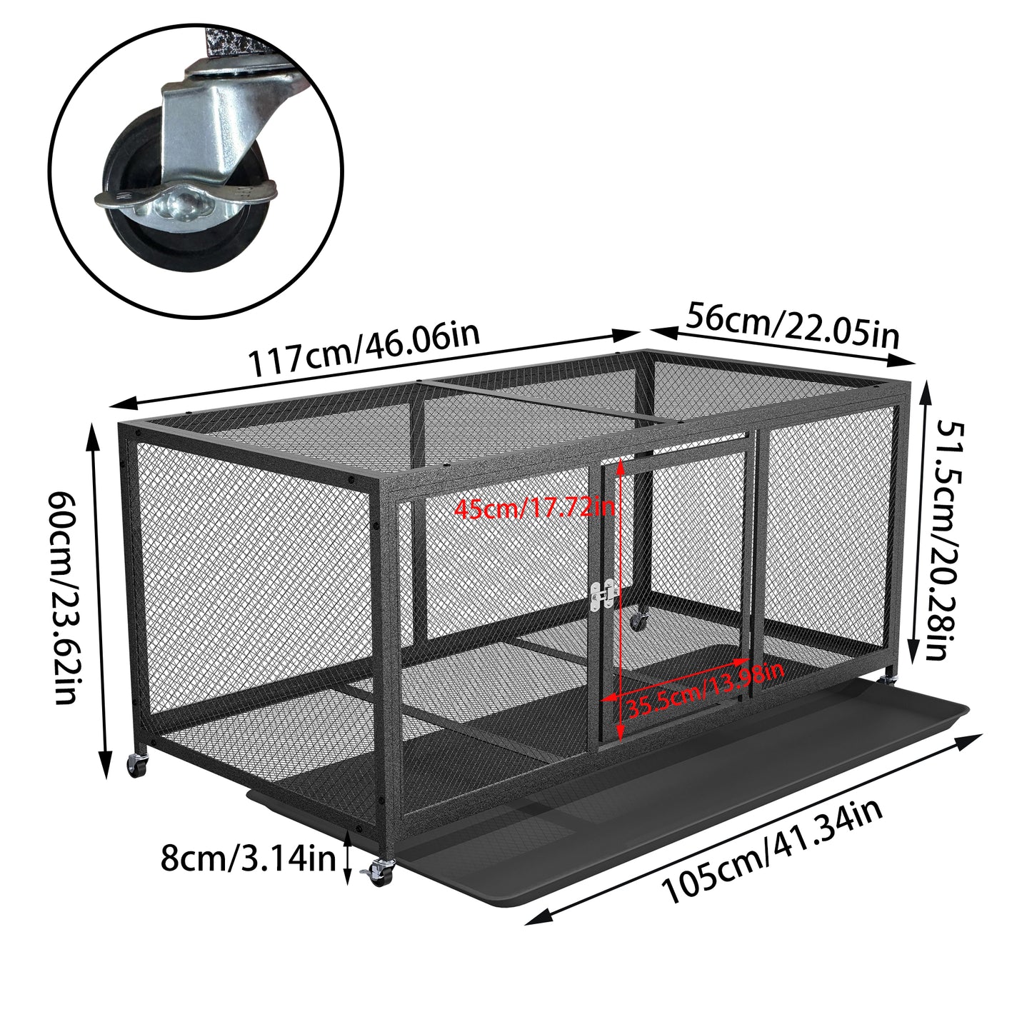 Metal Chicken Cage with Wheels, Elevated Indoor Chicken Cage, Heavy Duty Movable Iron Chicken Coop for Balcony, Patio, Small Pet Chickens and Quail