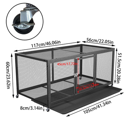 Metal Chicken Cage with Wheels, Elevated Indoor Chicken Cage, Heavy Duty Movable Iron Chicken Coop for Balcony, Patio, Small Pet Chickens and Quail
