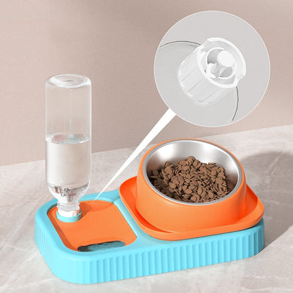 3 in 1 Pet Bowl: Stainless Steel Raised Cat Pet Food Bowls with Water Dispenser Slow Feeding Bowl for Cats Puppy Small Dogs