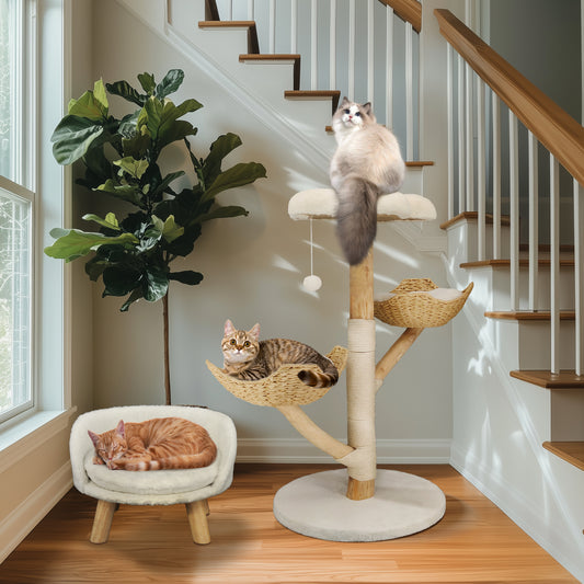 Cat Climbing Tree: Modern Cat Tree Activity Tower with Plush Cushion Sisal Scratching Post Cozy Kitten Play House for Multiple Cats