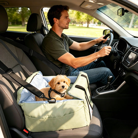 Dog Car Seat for Small Dogs, Travel Carrier Bed with Cushion, Portable Dog Booster Seat for Car Front & Rear Seat, Washable Travel Car Bed