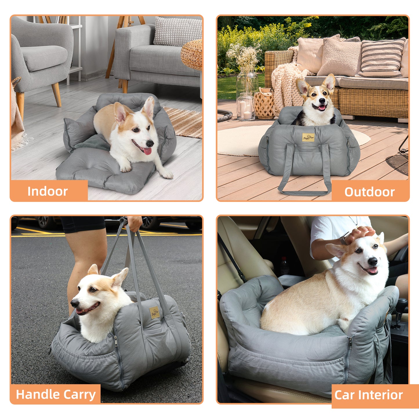 Pet Car Seat: Semi-closed Dog Pet Travel Bed Car Booter Seat with Handle and Safety Belt for Small Animals, Outdoor Trips