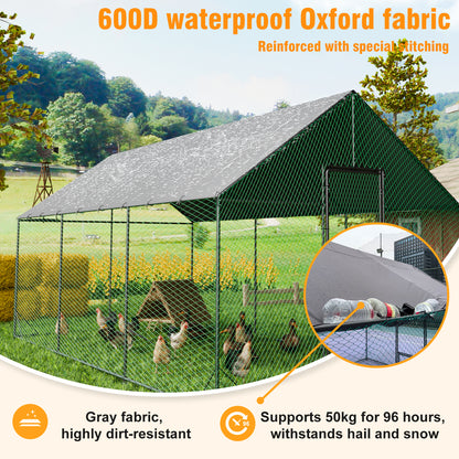 Large Outdoor Chicken Coop: Outdoor Metal Chicken Coop Walk-in Poultry Cage Run Cage with Silver Powder Coating Painted Tubes, Water Resistant Cover for Backyard