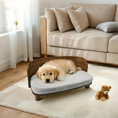 Wooden Cat Furniture Elevated Pet Stool Bed with Cozy Pad for Indoor Animals