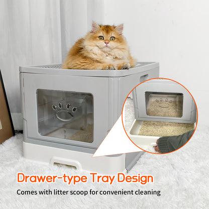 Cat Litter Box Front Entry Top Exit Toilet Boxes Litter Tray with Litter Scoop