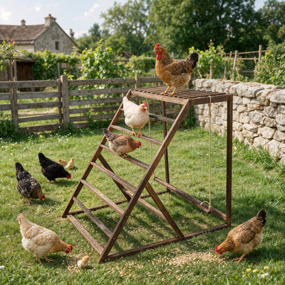 Chicken Playground with Top Platform, Wooden Roosting Bar for Poultry, 36 in Tall Jungle Gym with Balance Swing, Sanded Pine Perches for Backyard Farm Coop