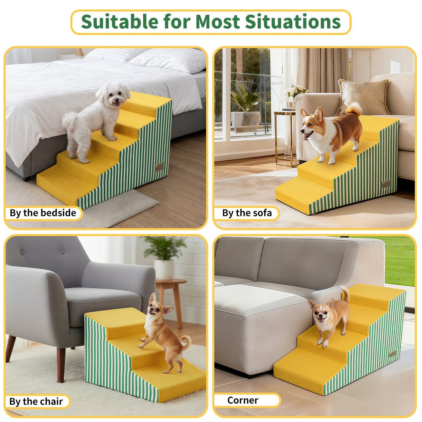 Pet Dog Stairs for High Beds: 3 Steps/ 4 Steps /5 Steps Bright Pet Stairs High-Density Foam Dog Ramp Step with Gentle Slope Safe for Sofas, for Puppies & Senior Pets