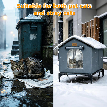 Outdoor Elevated Cat House Waterproof Shelter for Stray Cats Yard Cat Shelter