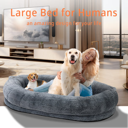 Giant Oval Dog Bed Extra Large Dog Bed for You and Pets Warm Sleeping Bed Grey