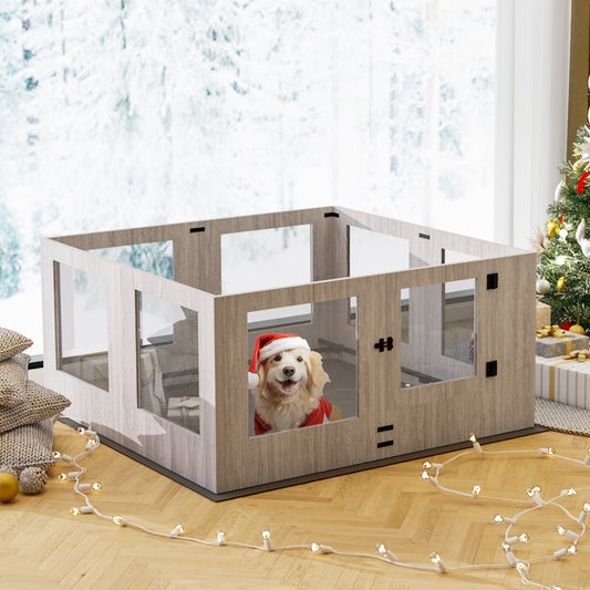 Tempered Glass Dog Playpen: Indoor Pet Whelping Pen Box Protective Ledge Inside Dog Playpen for Newborn Puppies