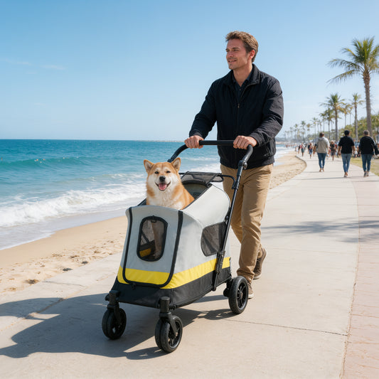 Foldable Dog Pet Jogging Stroller for Travel, Outdoor Walking, One-click Folding M Size