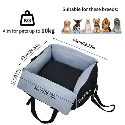 Dog Car Seat for Small Dogs, Travel Carrier Bed with Cushion, Portable Dog Booster Seat for Car Front & Rear Seat, Washable Travel Car Bed