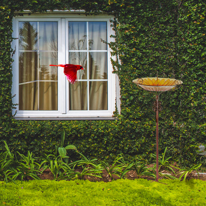 24.8” Tall Garden Glass Bird Bath Bird Feeder with Metal Stake Birdbaths Fountain