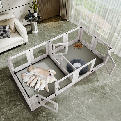 Tempered Glass Dog Playpen: Indoor Pet Whelping Pen Box Protective Ledge Inside Dog Playpen for Newborn Puppies
