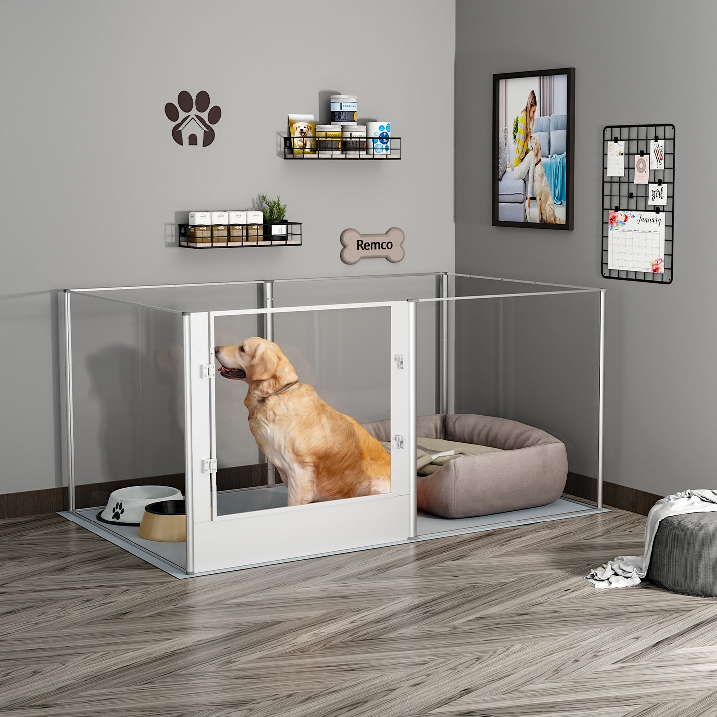 Acrylic Dog Playpen Fence: Indoor Clear Acrylic Pet Whelping Pen Box Dog Playpen Kennel Crate 80cm Taller with Waterproof Pad for Dogs, Rabbits, Guinea Pig