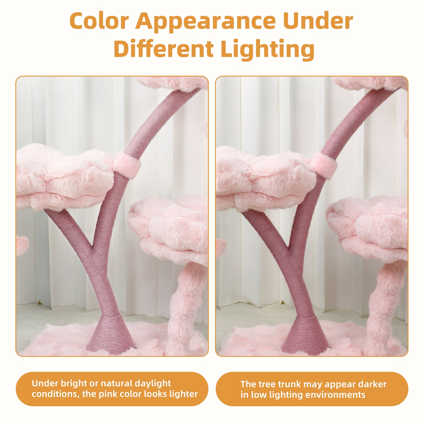 Indoor Cat Tower Tree Modern Pink Vertical Cat Tree Activity Center for Cats, Compact Multi-Level Cat Tree Furniture with Cushioned Flower Platforms, Scratching Trunk