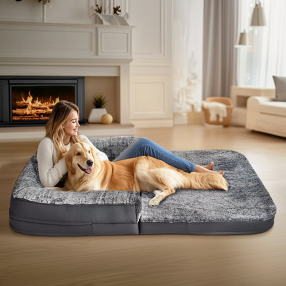 2025 Large Human Dog Bed with 10cm Thick Sponge, Giant Pet Bed with U Shape Pillow for Adult, Removable and Washable Cover Grey