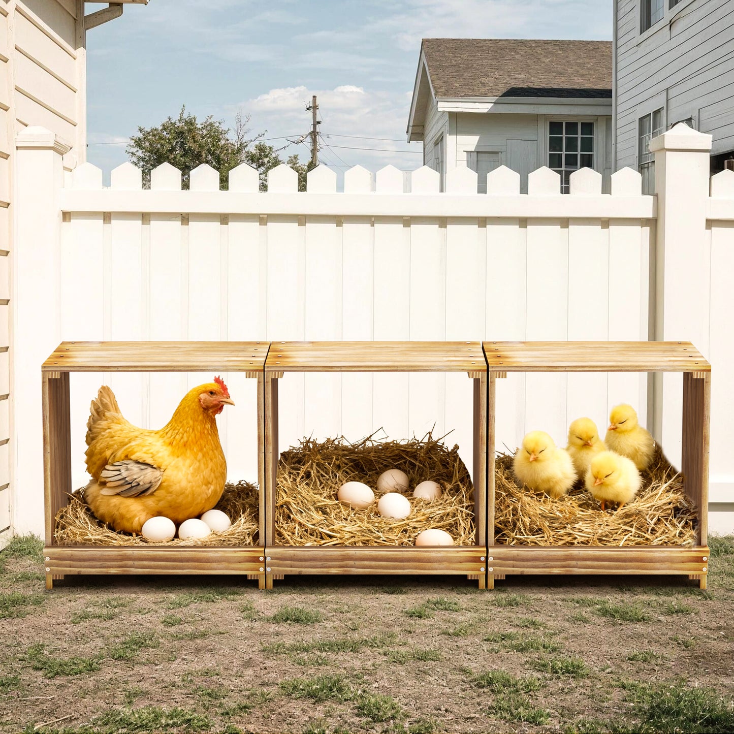 Nesting Boxes for Chickens: 3-Compartment Pine Wood Chicken Nesting Box Poultry Farms for Eggs Laying, Preventing Egg Falls