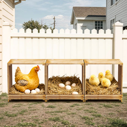 Nesting Boxes for Chickens: 3-Compartment Pine Wood Chicken Nesting Box Poultry Farms for Eggs Laying, Preventing Egg Falls