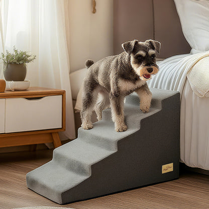 Sponge Dog Stairs for Bed & Sofa, 4 Step Dog Stairs, Dog Bed Steps for High Places, Non-Slip Gray Pet Stairs for Small Dogs