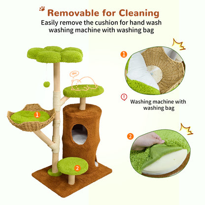 Multi-Level Cat Tower: 55.91-Inch Tall Cat Tower for Indoor Cat, Kitten Play Center with Scratching Posts, Top Perches, Hideaways, Vivid Green
