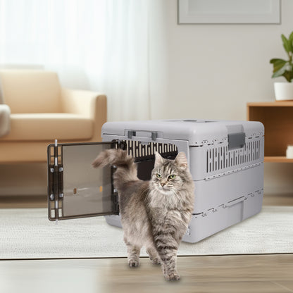 Portable Plastic Cat Kitten Travel Carrier Pet Carry Crate Collapsible Design