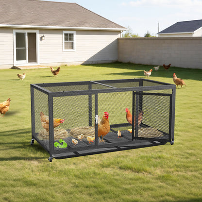 Metal Chicken Cage with Wheels, Elevated Indoor Chicken Cage, Heavy Duty Movable Iron Chicken Coop for Balcony, Patio, Small Pet Chickens and Quail