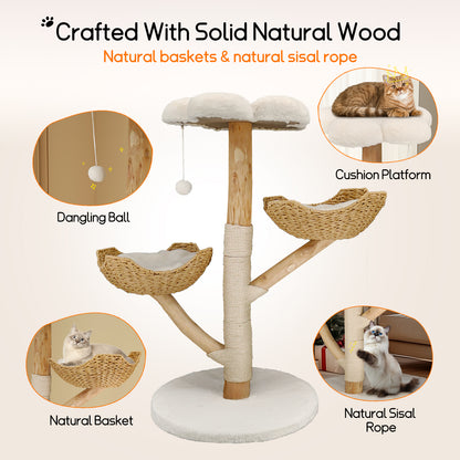 Cat Climbing Tree: Modern Cat Tree Activity Tower with Plush Cushion Sisal Scratching Post Cozy Kitten Play House for Multiple Cats