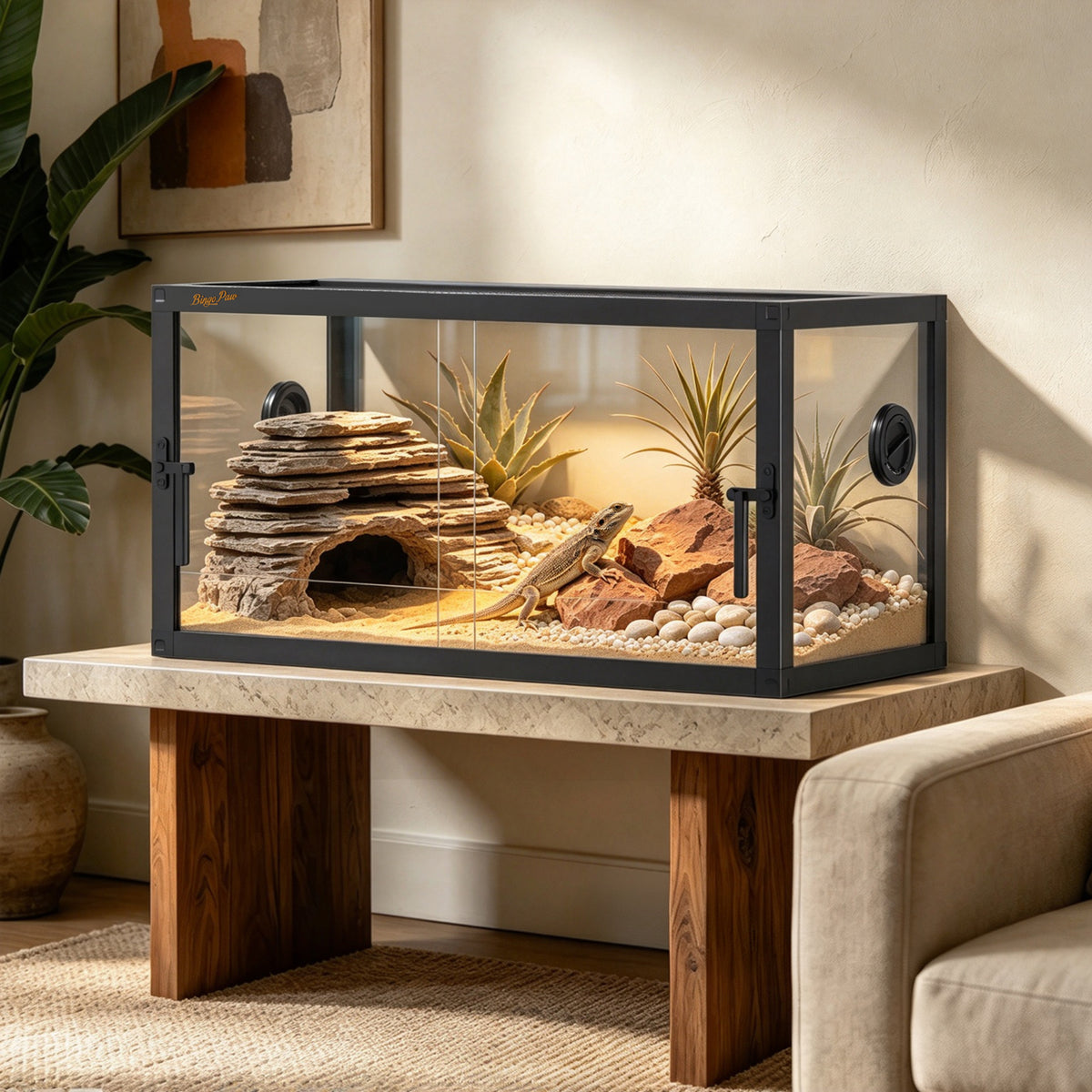 Glass Reptile Tank with Front Opening Doors, Large Stackable Reptile Enclosure for Bearded Dragons, Leak-proof Base and Top Mesh Cover