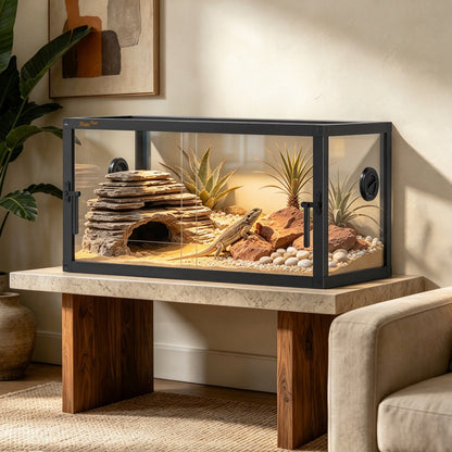 Glass Reptile Tank with Front Opening Doors, Large Stackable Reptile Enclosure for Bearded Dragons, Leak-proof Base and Top Mesh Cover