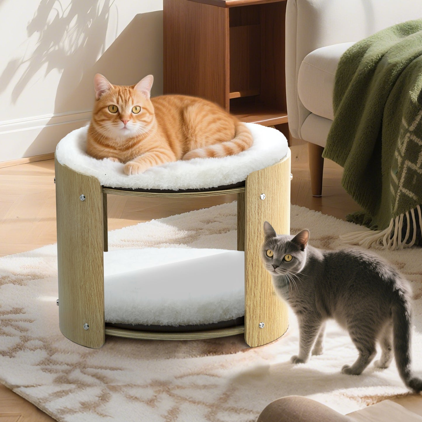 2-Tier Elevated Cat Bed Double Cat Tower Bed for Indoor Cats, Thicker Plush Mats