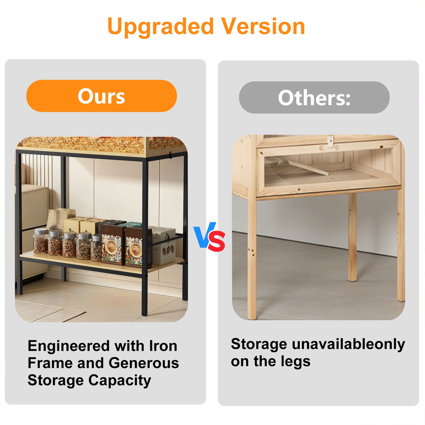 Hamster Cage with Stand: Indoor Wooden Hamster Cage Habitat Enclosure with Shelf Clear Tempered Glass Panel, Built-in LED Lights, for Gerbil, Hedgehog, Chew-proof