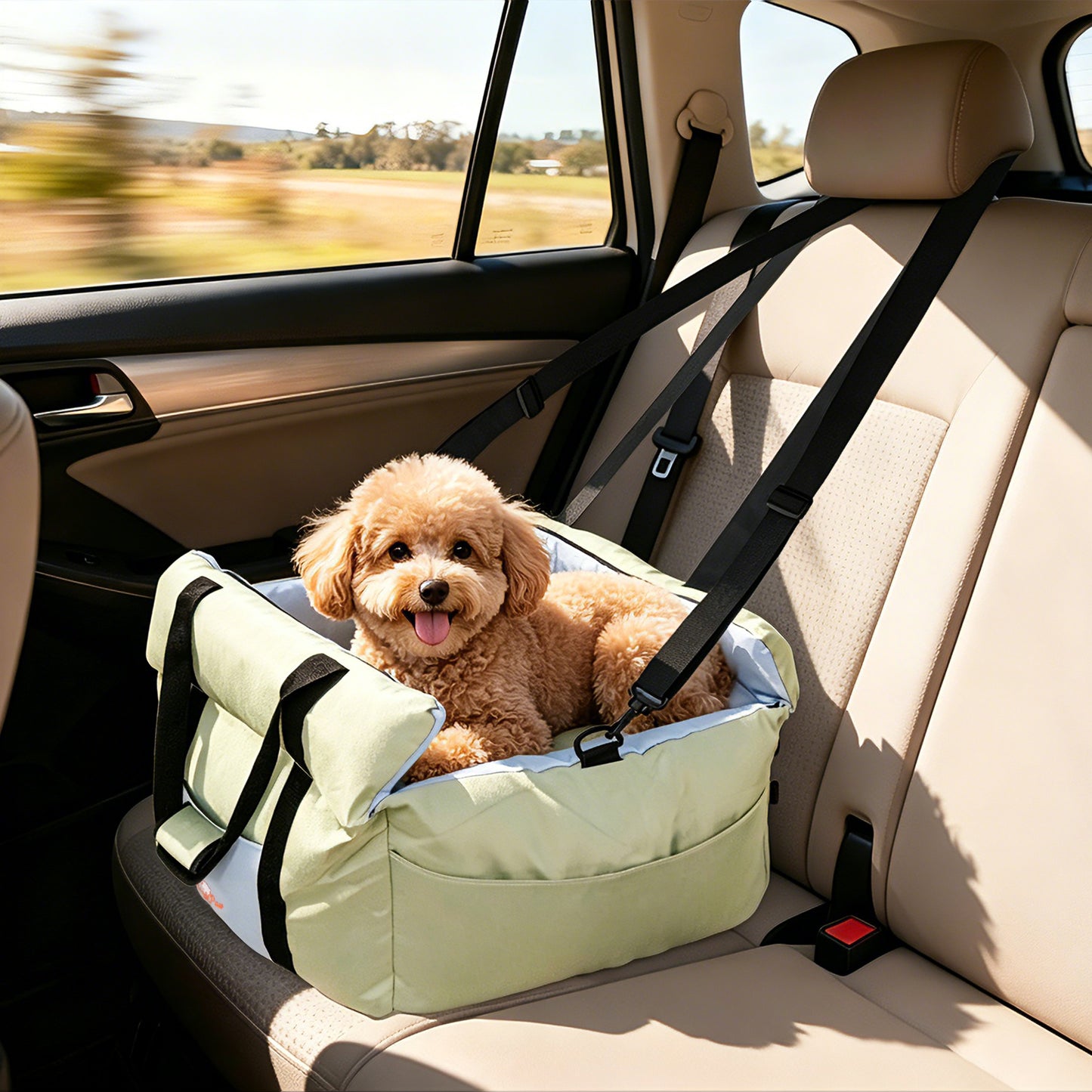 Dog Car Seat for Small Dogs, Travel Carrier Bed with Cushion, Portable Dog Booster Seat for Car Front & Rear Seat, Washable Travel Car Bed