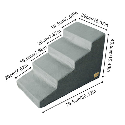 Sponge Dog Stairs for Bed & Sofa, 4 Step Dog Stairs, Dog Bed Steps for High Places, Non-Slip Gray Pet Stairs for Small Dogs