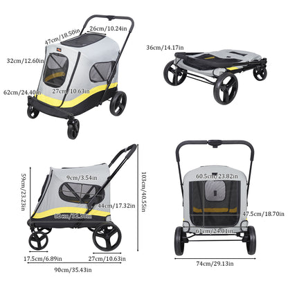 Pet Stroller for Large Dogs Foldable Pet Cat Travel Carriage Stroller 4 Wheels