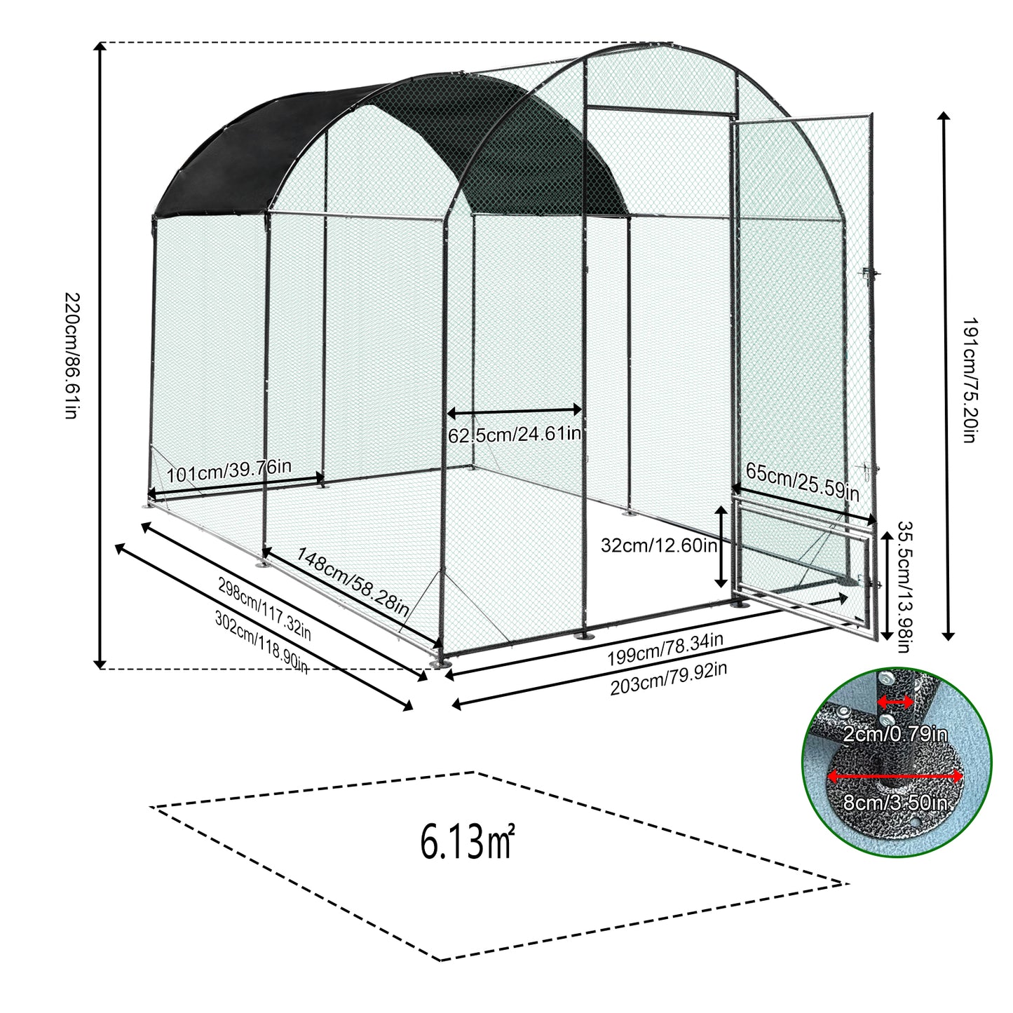 Walk in Chicken Coop Run, Large Metal Chicken Coop with Roof Cover, Outdoor Chicken Pens with Top, Heavy Duty Steel Poultry Enclosure for Backyard Farm
