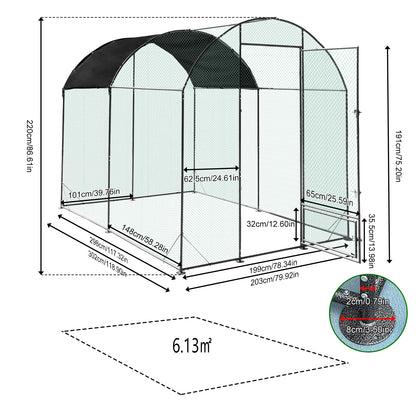 Walk in Chicken Coop Run, Large Metal Chicken Coop with Roof Cover, Outdoor Chicken Pens with Top, Heavy Duty Steel Poultry Enclosure for Backyard Farm
