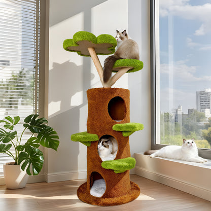2025 Multi-Level Cat Tree, Large Cat Tower with Sturdy Wooden Frame, Sisal Rope Scratching Post, Modern Cat Condo for Indoor Cats