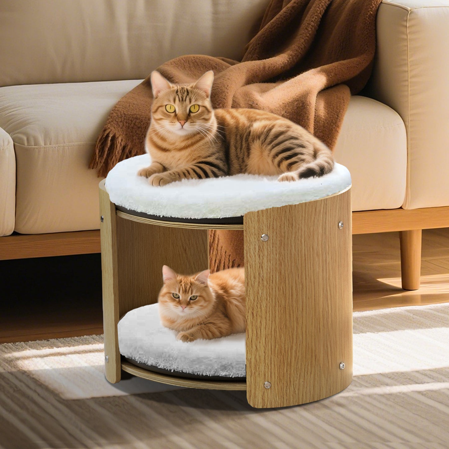 2-Tier Elevated Cat Bed Double Cat Tower Bed for Indoor Cats, Thicker Plush Mats