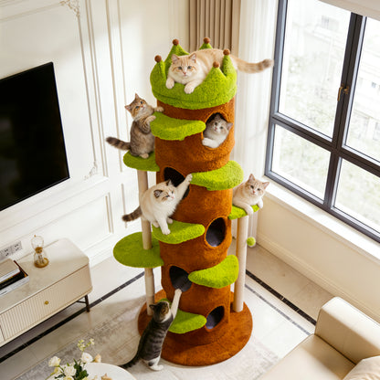 Large Cat Tree 73 Inch Modern Tall Cat Tree Tower, Tree Trunk Cat Condo with Multi-Level Platforms, Wooden Cat Tree for Indoor Multiple Cats and Kittens