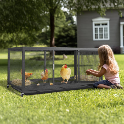 Metal Chicken Cage with Wheels, Elevated Indoor Chicken Cage, Heavy Duty Movable Iron Chicken Coop for Balcony, Patio, Small Pet Chickens and Quail