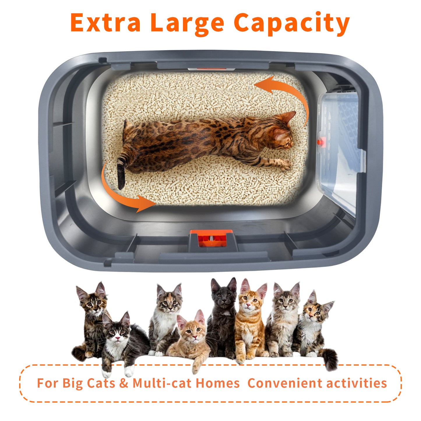 Cat Litter Box: Enclosed Cat Kitty Litter Box with Stainless Steel Tray Pan, Front Top Exit Toilet Boxes with Removable Lid, Non Stick, No Smell, Scoop Included