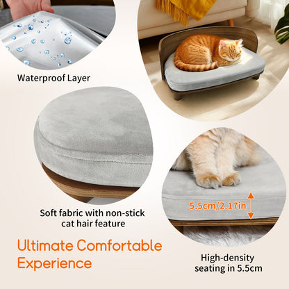 Wooden Cat Furniture Elevated Pet Stool Bed with Cozy Pad for Indoor Animals