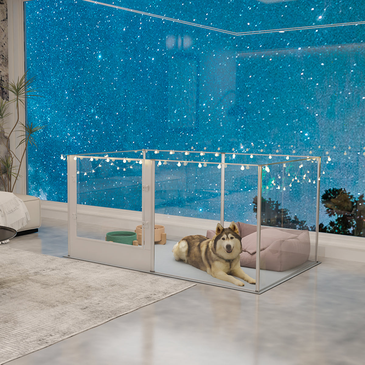 Picture of Acrylic Dog Playpen Fence: Indoor Clear Acrylic Pet Whelping Pen Box D ...