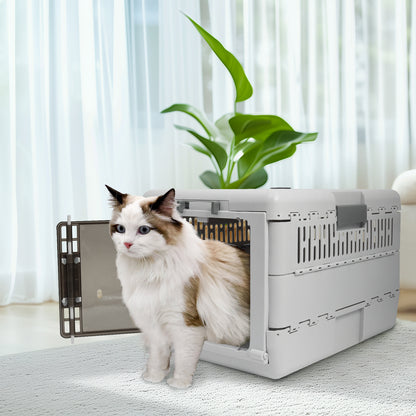 Portable Plastic Cat Kitten Travel Carrier Pet Carry Crate Collapsible Design