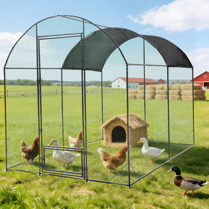 Walk in Chicken Coop Run, Large Metal Chicken Coop with Roof Cover, Outdoor Chicken Pens with Top, Heavy Duty Steel Poultry Enclosure for Backyard Farm