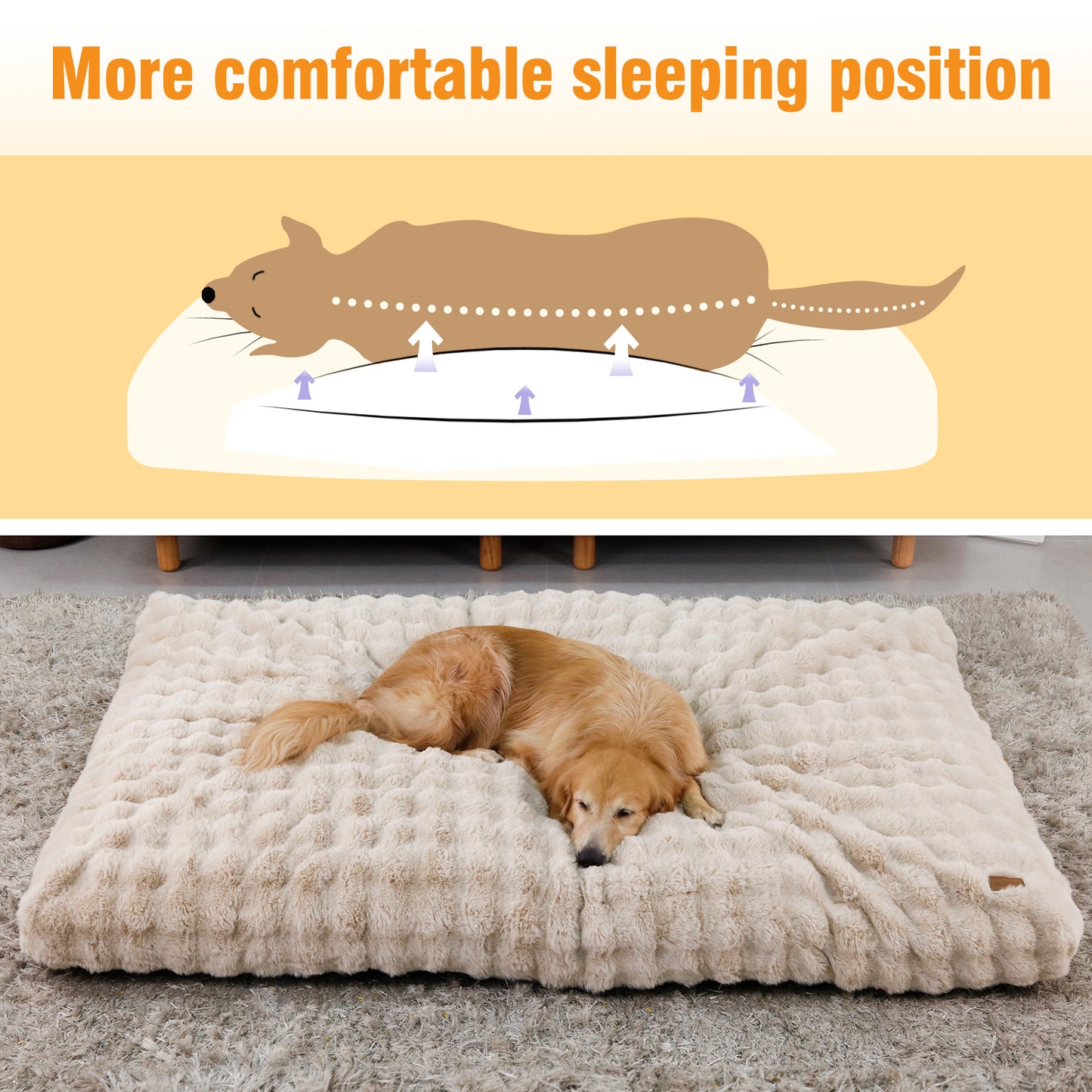 2025 Fluffy Dog Cat Bed: Deluxe Plush Dog Bed with Supportive Base Comfort Pet Sleeping Mat Crate Bed with Removable Cover for Different Sizes Dogs Breeds