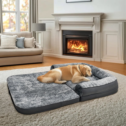 2025 Large Human Dog Bed with 10cm Thick Sponge, Giant Pet Bed with U Shape Pillow for Adult, Removable and Washable Cover Grey