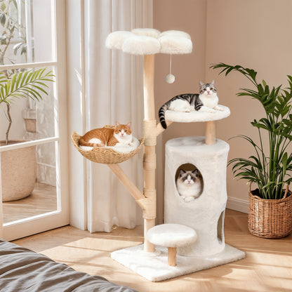2025 NEW 56 Inches Modern Cat Tree Tower with Basket and Perch, Cat Furniture for Big Cats